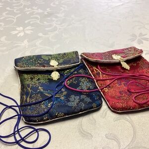 Vintage Pink Embroidered Asian Silk Brocade  Jewelry/Ring Travel Pouch Bags2